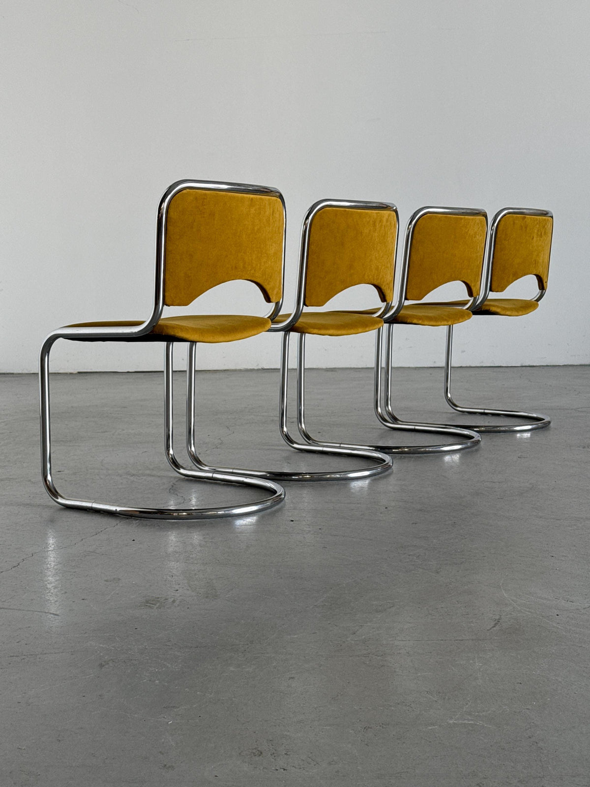 Modernist Cantilever Chairs in Dijon Velvet