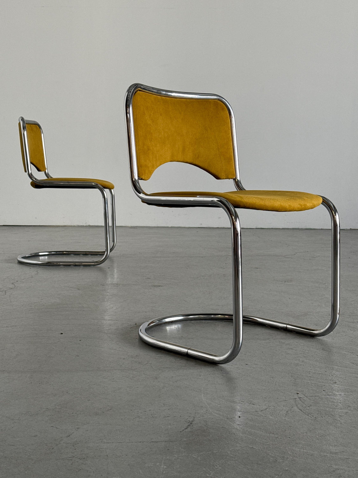 Modernist Cantilever Chairs in Dijon Velvet