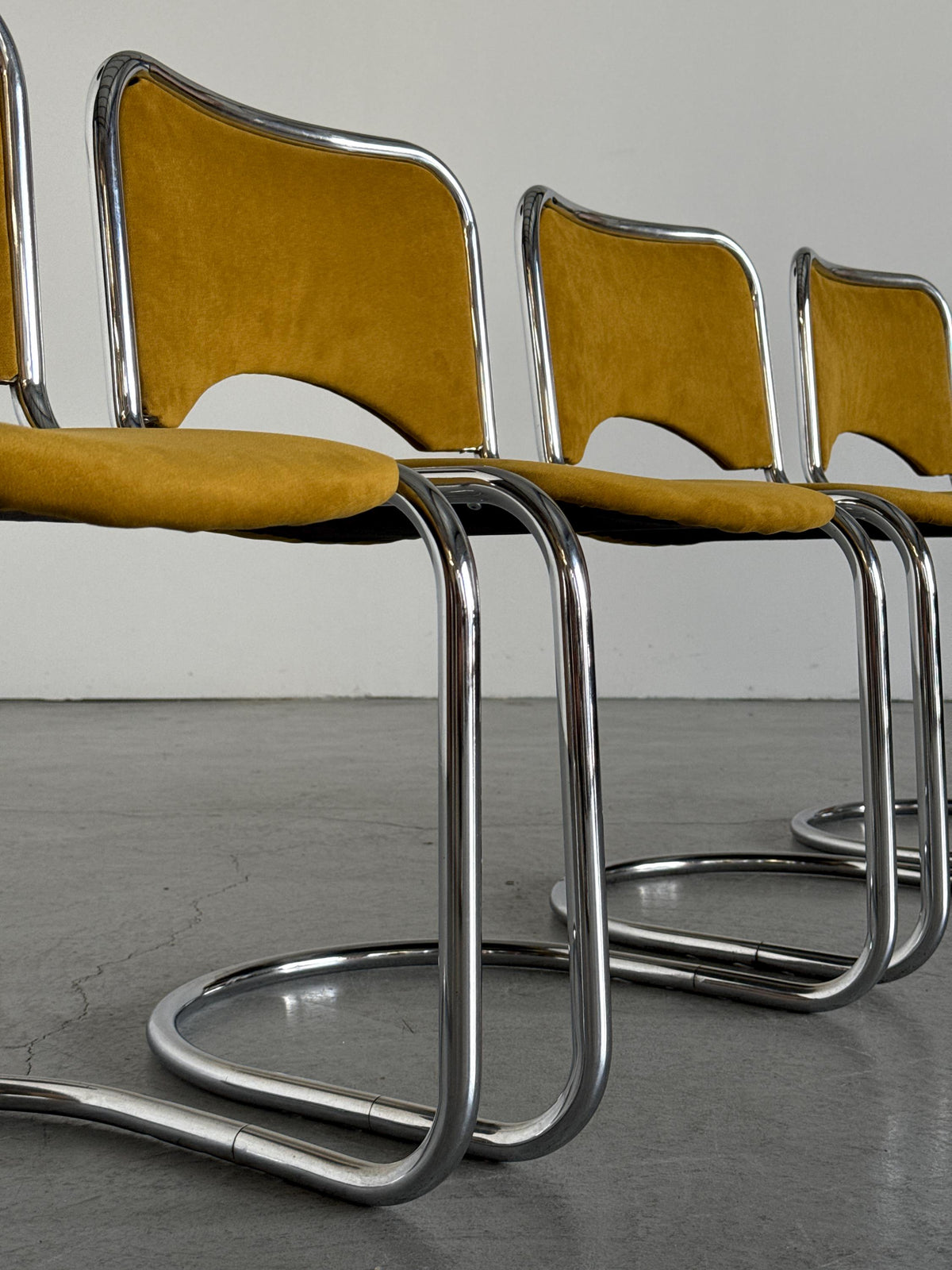 Modernist Cantilever Chairs in Dijon Velvet