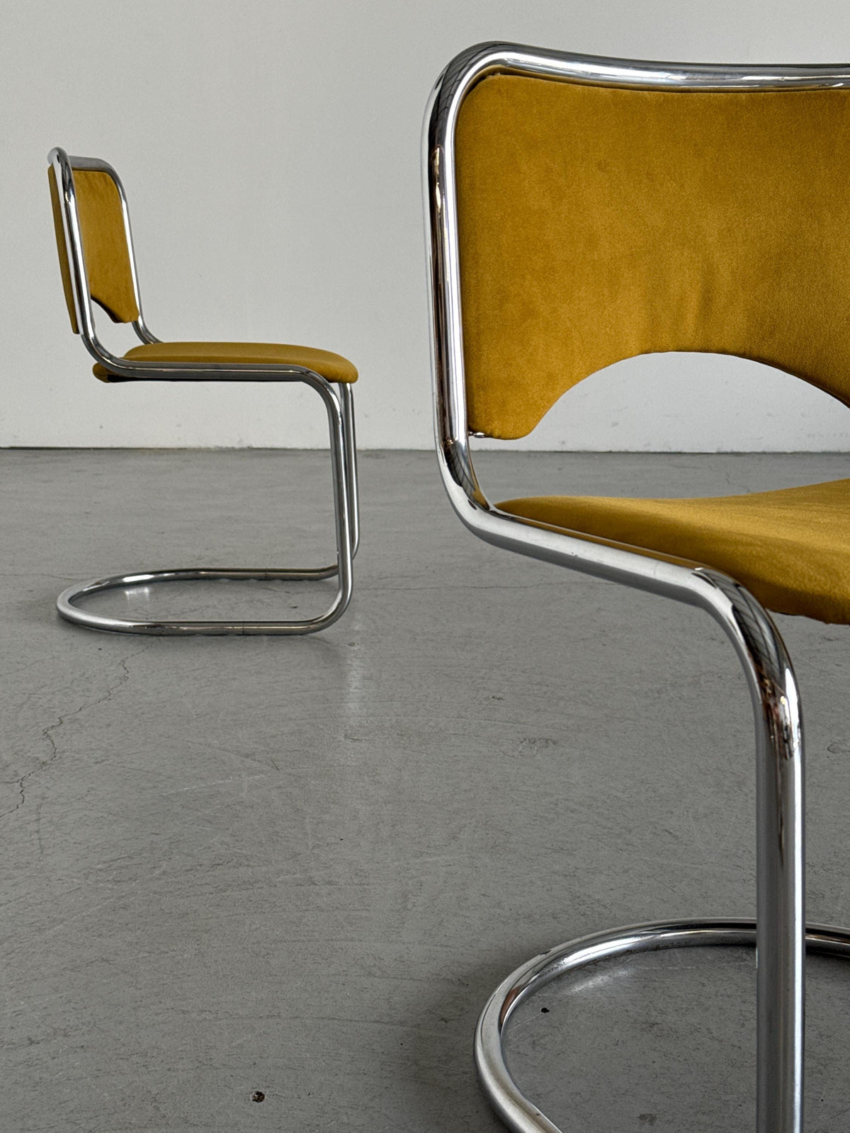 Modernist Cantilever Chairs in Dijon Velvet