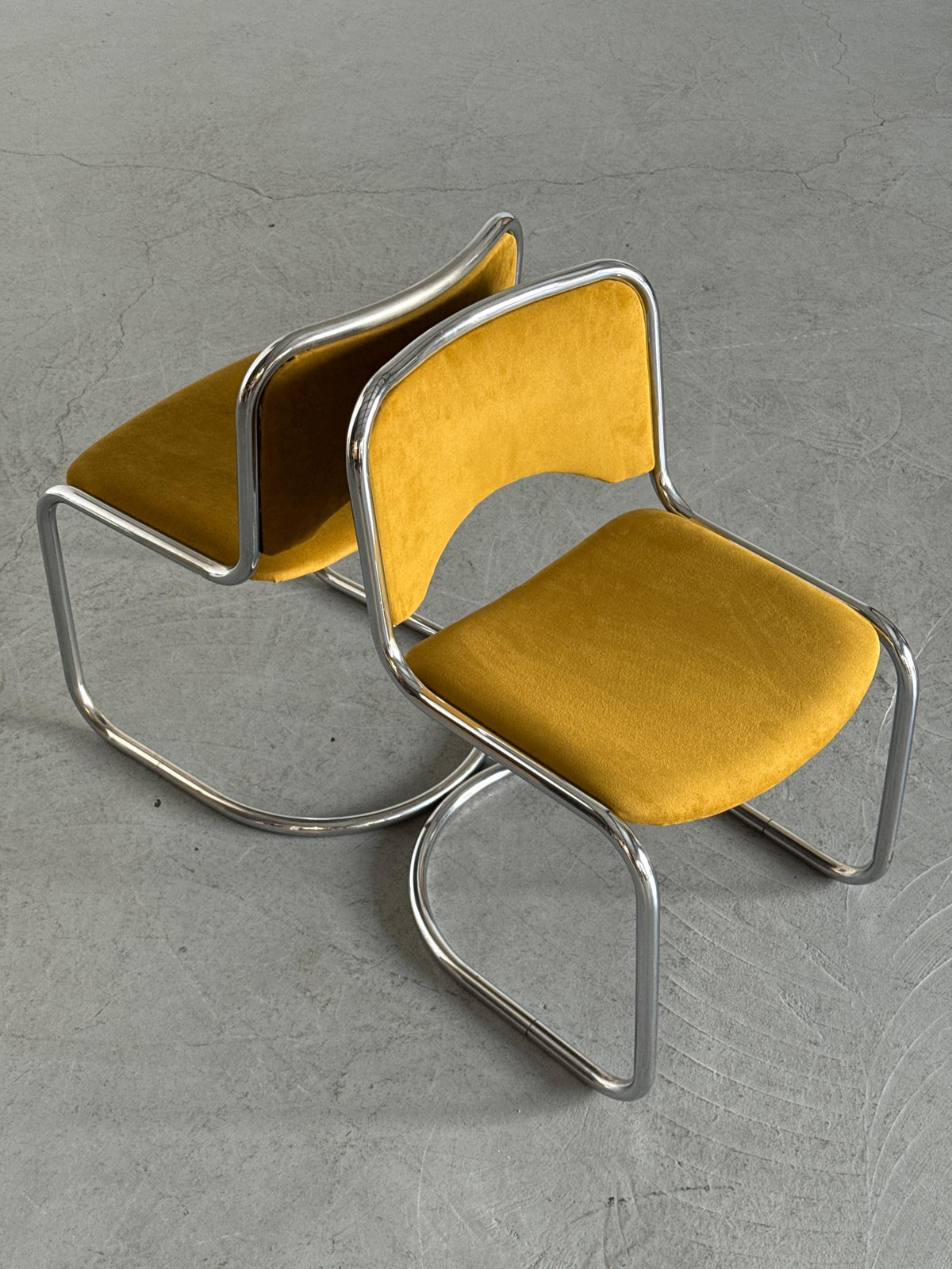 Modernist Cantilever Chairs in Dijon Velvet