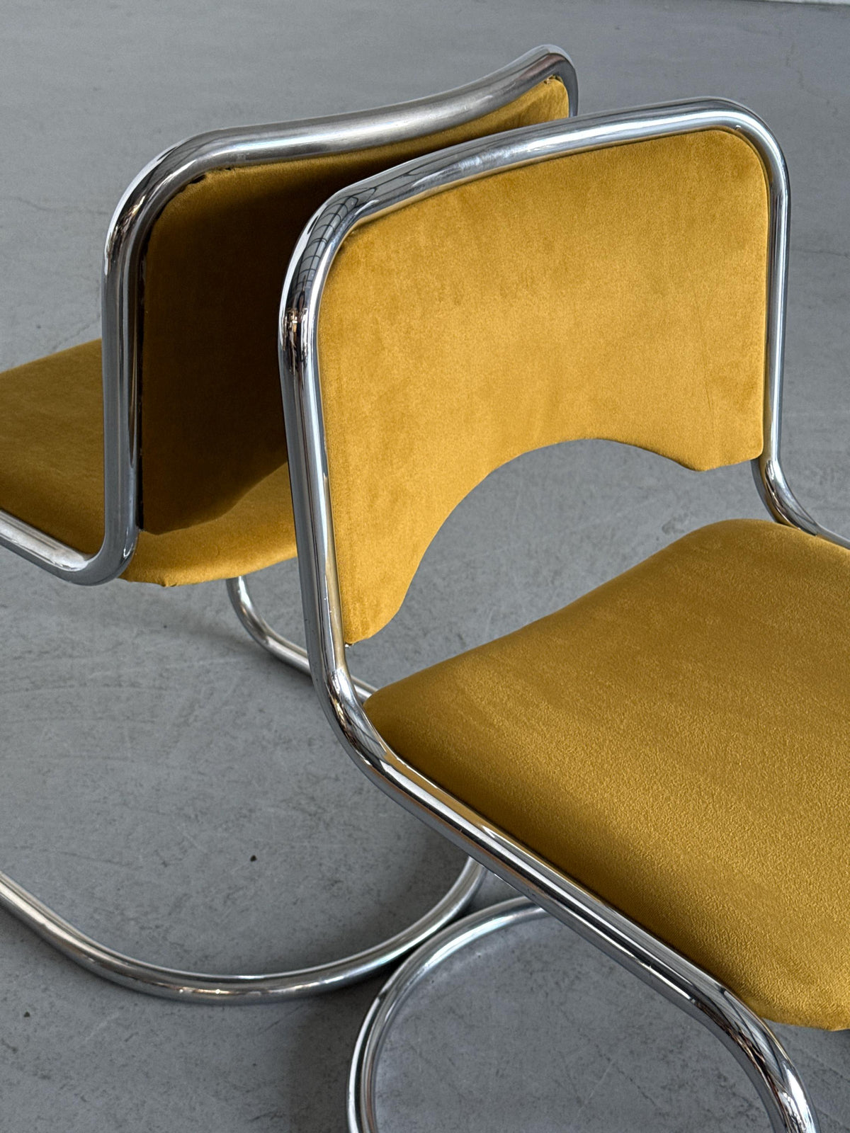 Modernist Cantilever Chairs in Dijon Velvet