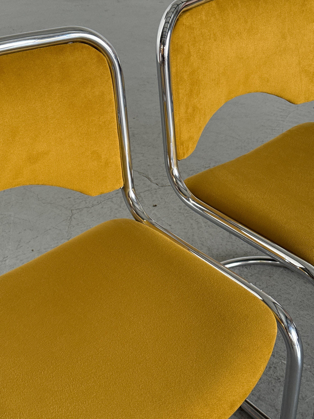 Modernist Cantilever Chairs in Dijon Velvet
