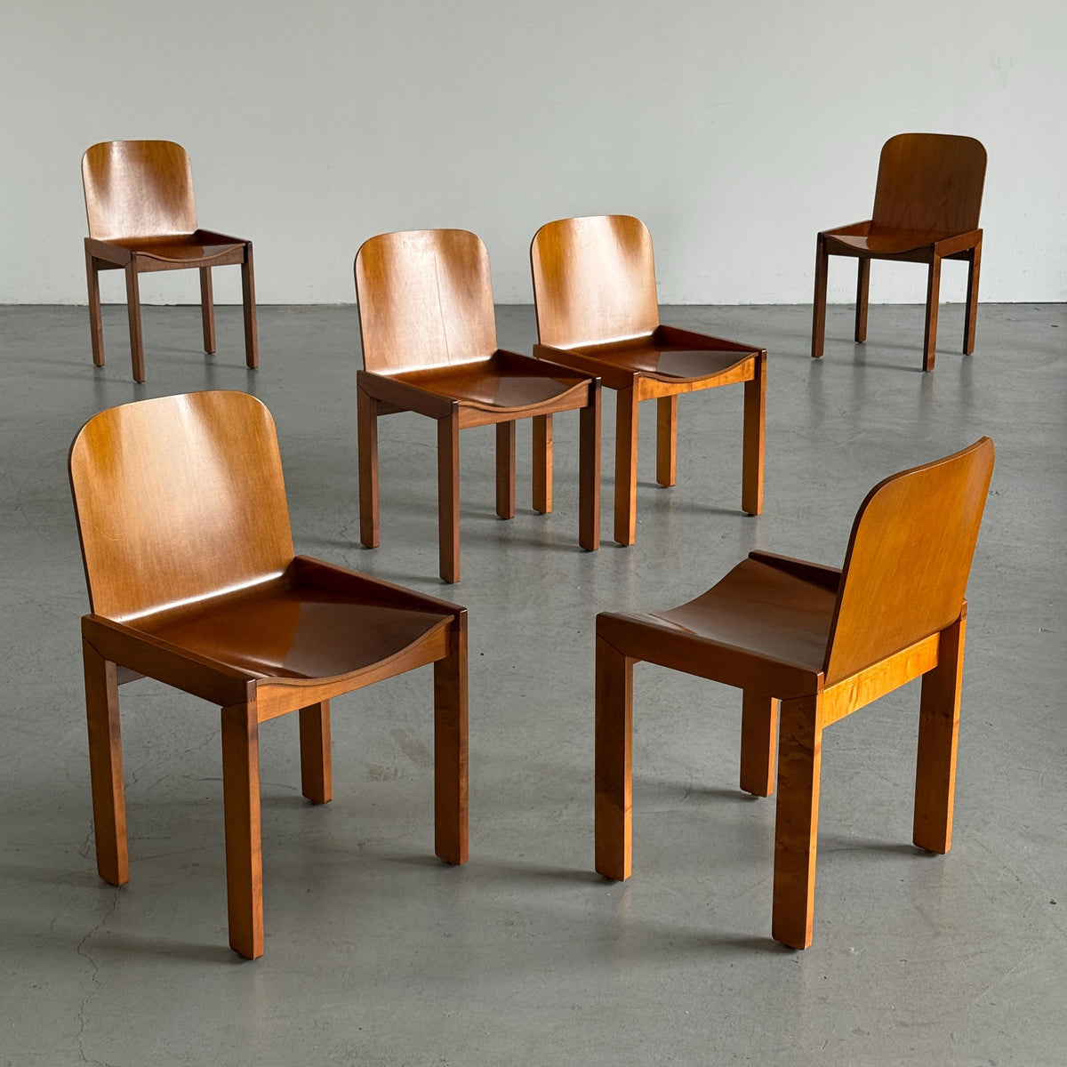 Plywood and Ash Dining Chairs Attributed to Molteni