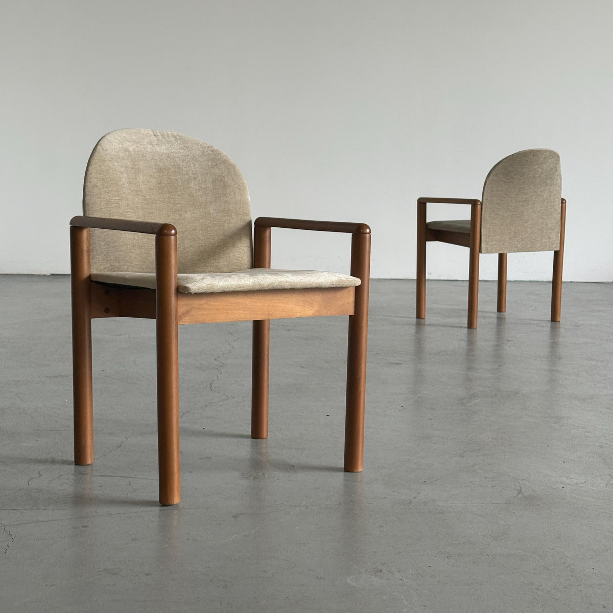 Mid-Century Solid Wood Armchairs with Beige Upholstery