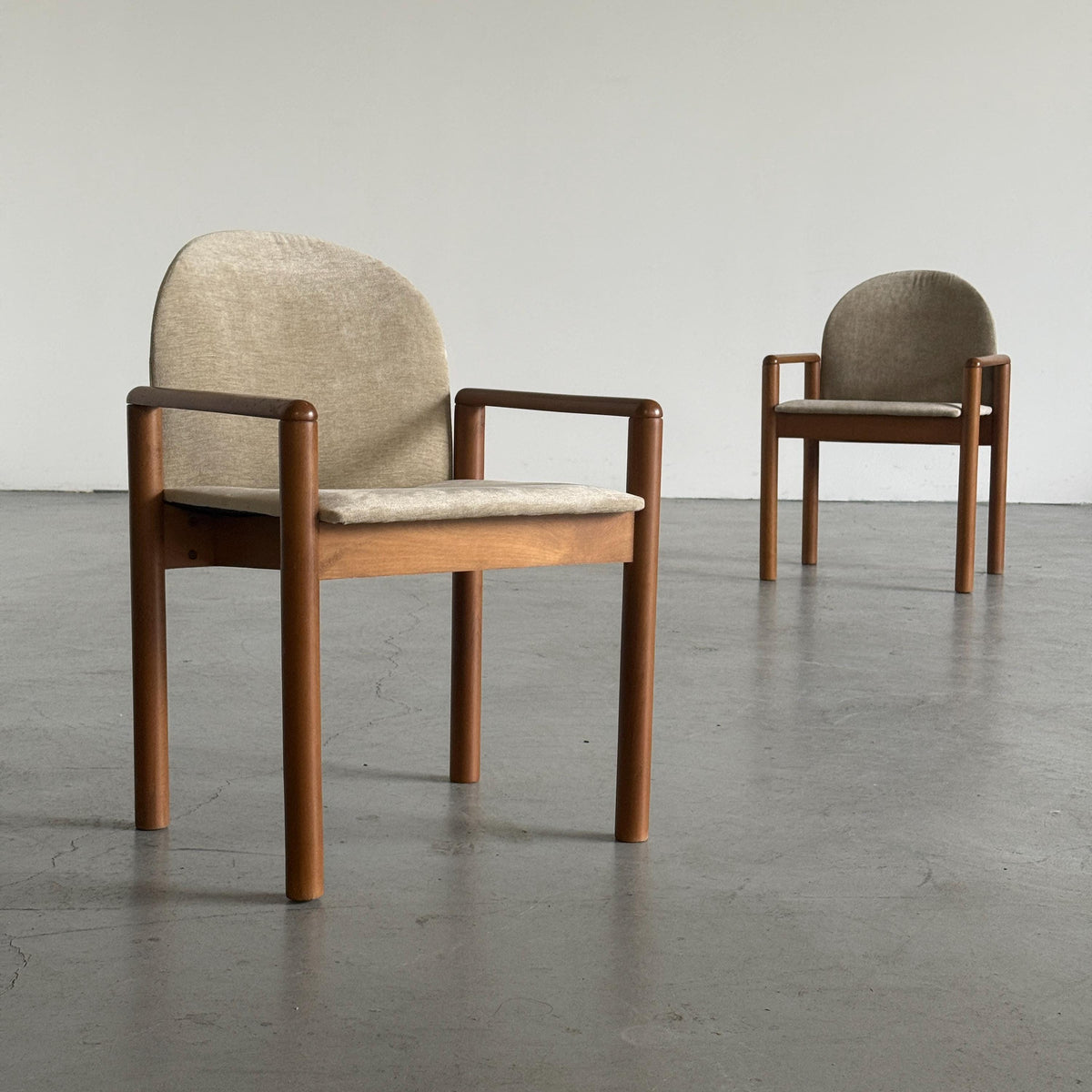 Mid-Century Solid Wood Armchairs with Beige Upholstery