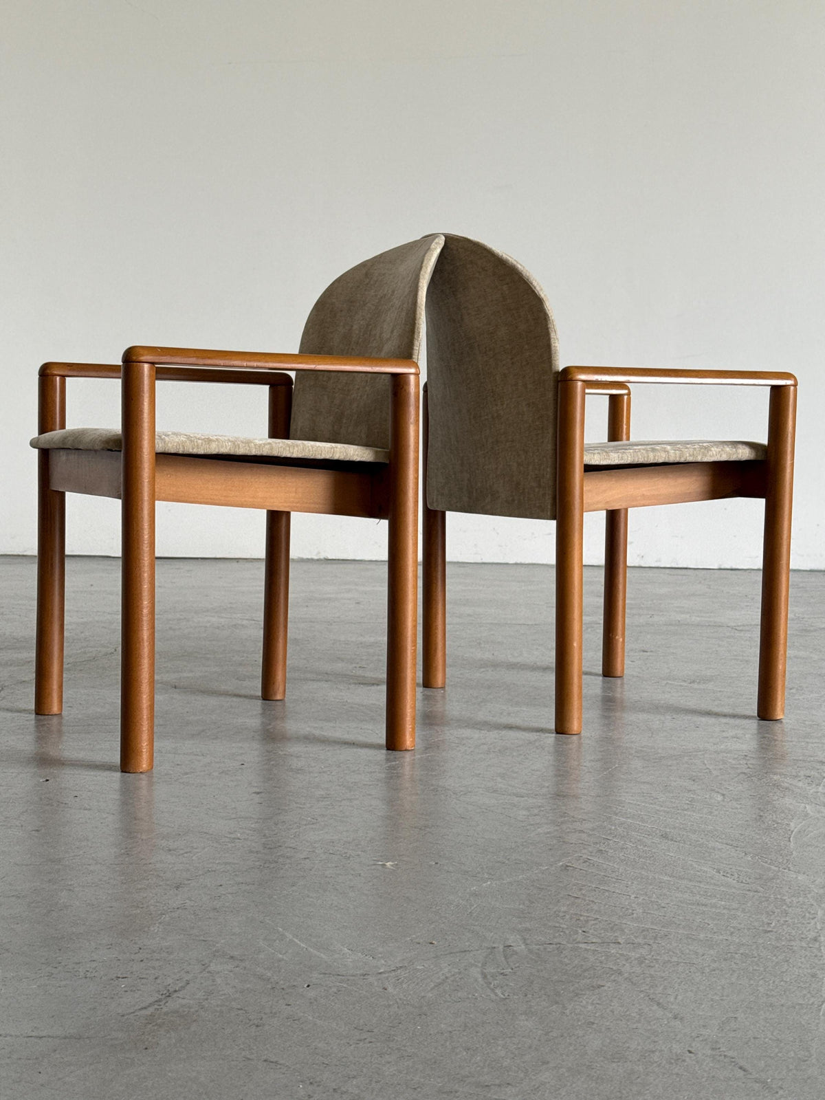 Mid-Century Solid Wood Armchairs with Beige Upholstery