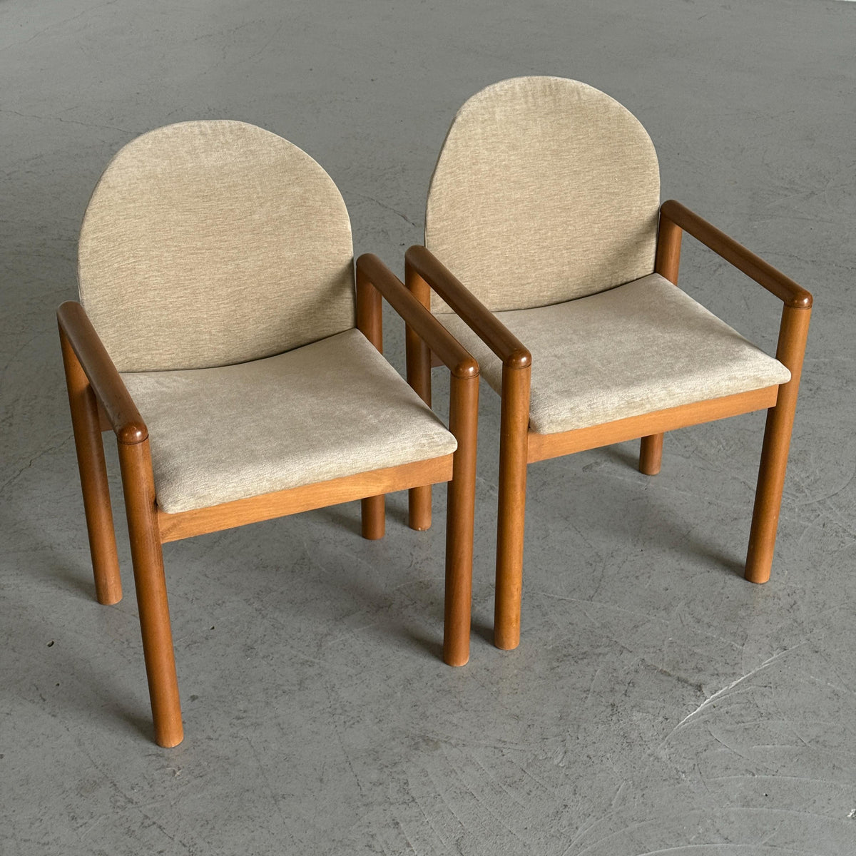 Mid-Century Solid Wood Armchairs with Beige Upholstery