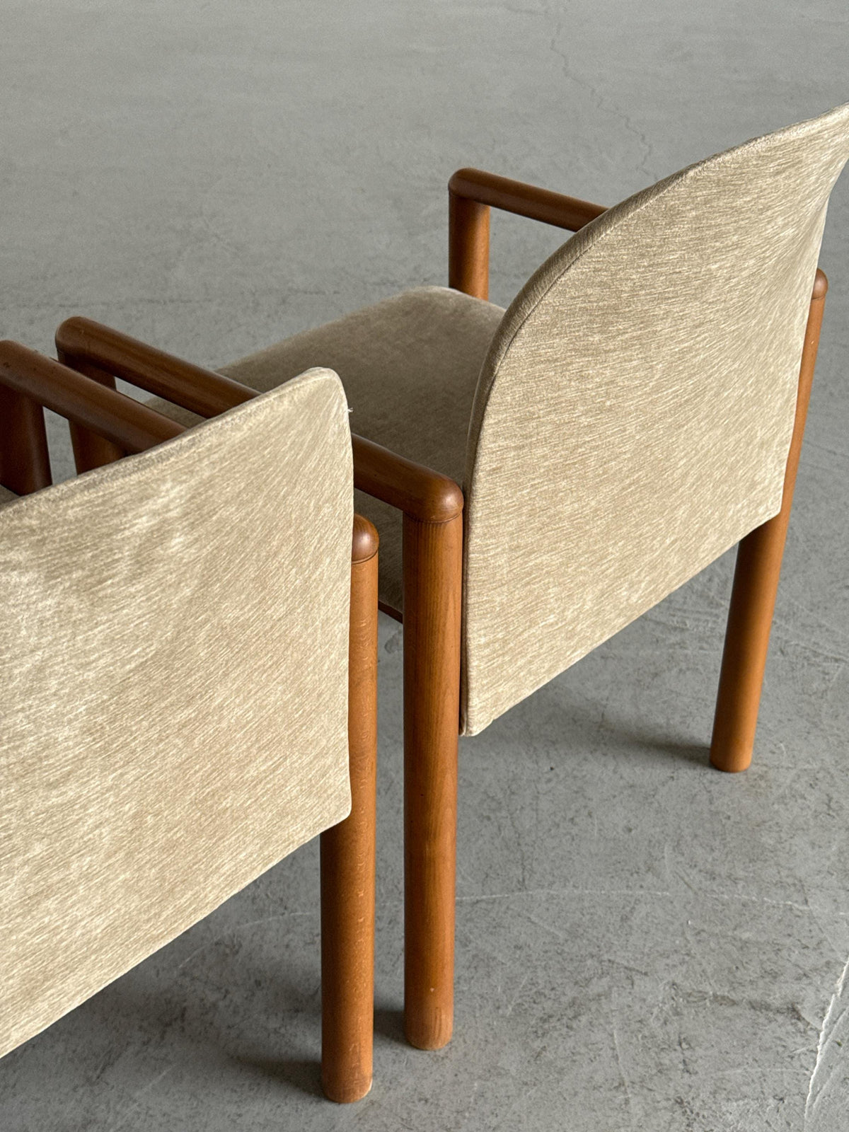 Mid-Century Solid Wood Armchairs with Beige Upholstery