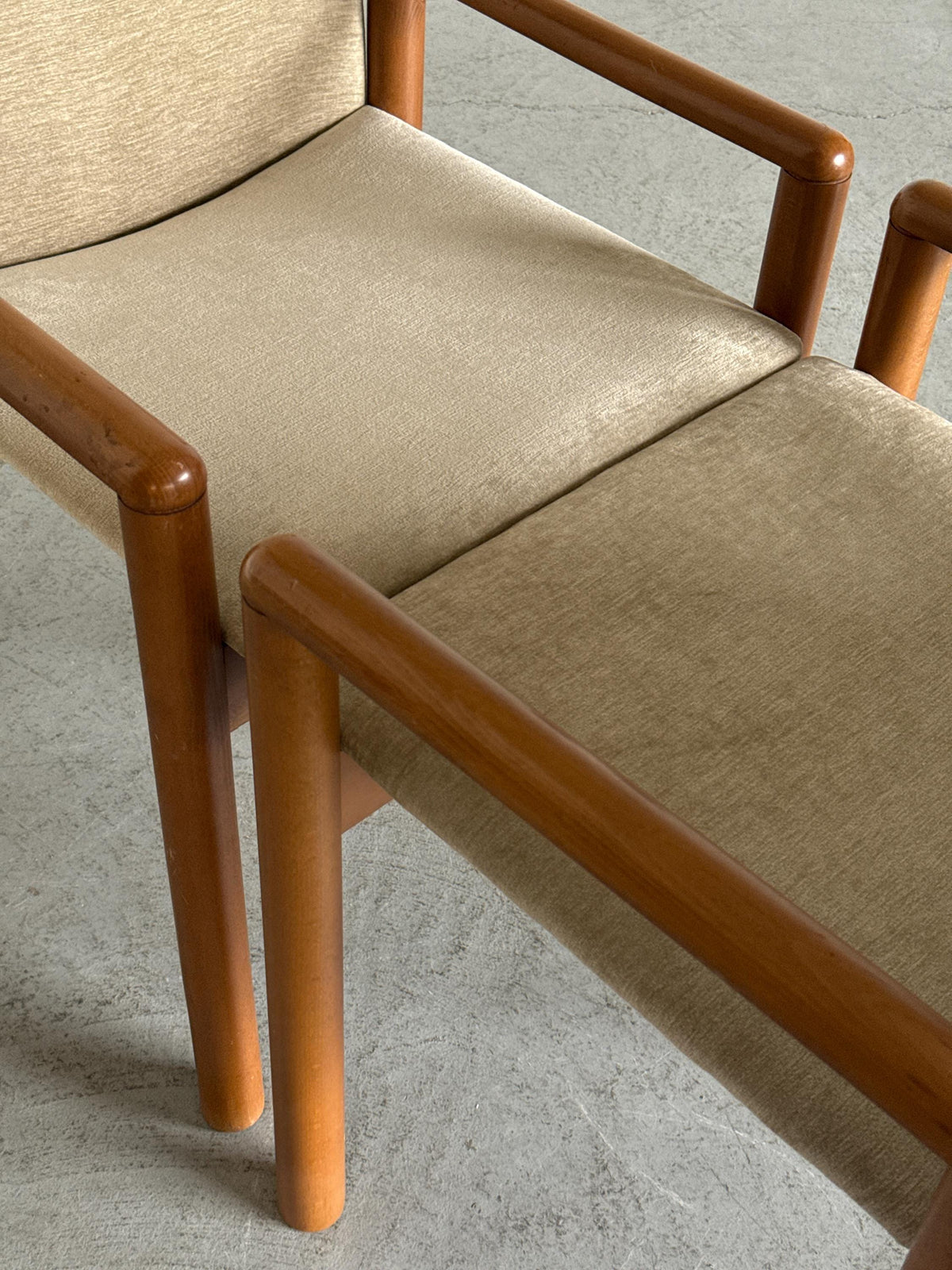 Mid-Century Solid Wood Armchairs with Beige Upholstery