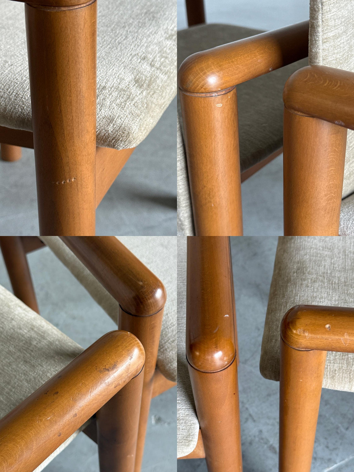 Mid-Century Solid Wood Armchairs with Beige Upholstery