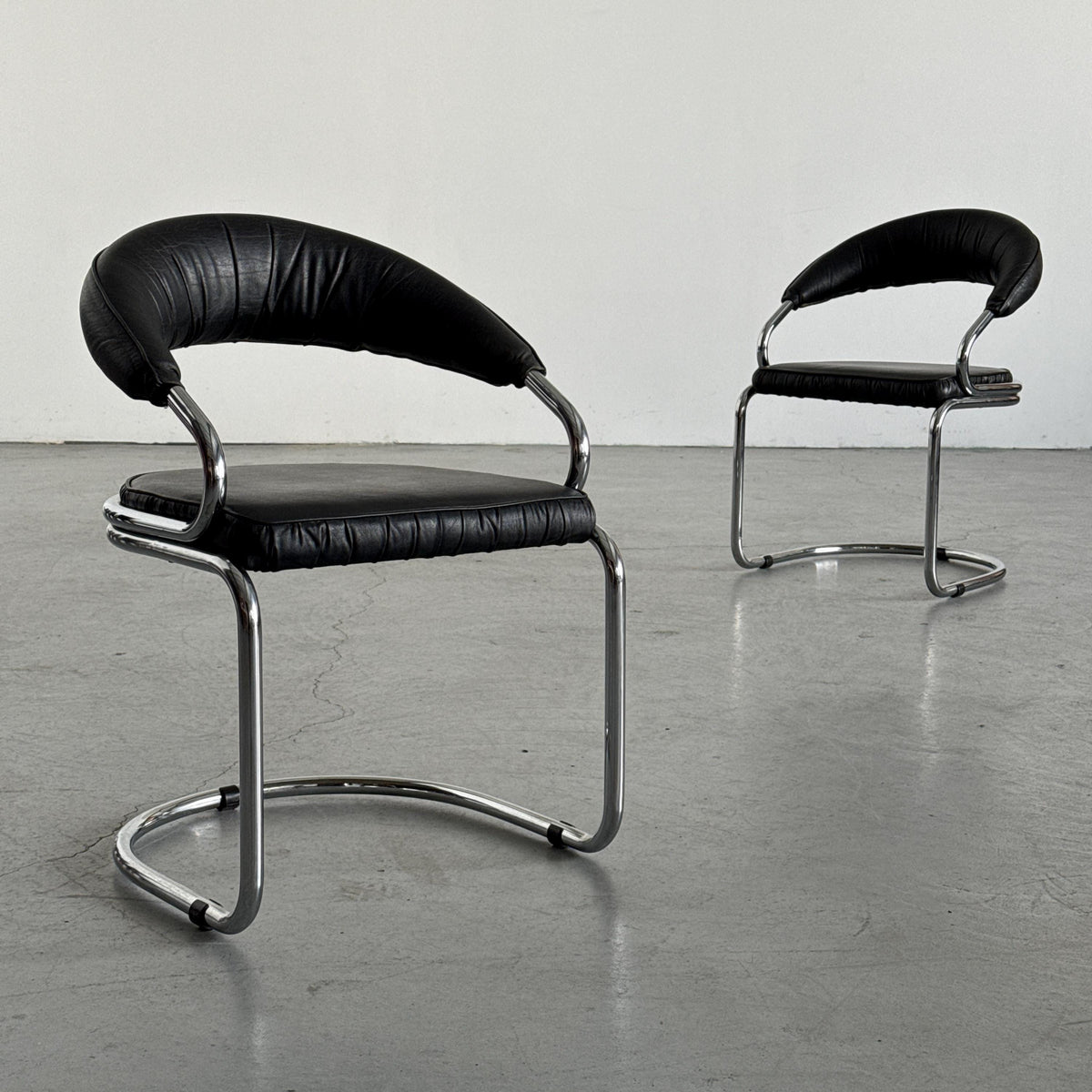 Giotto Stoppino Chrome Tubular Armchairs