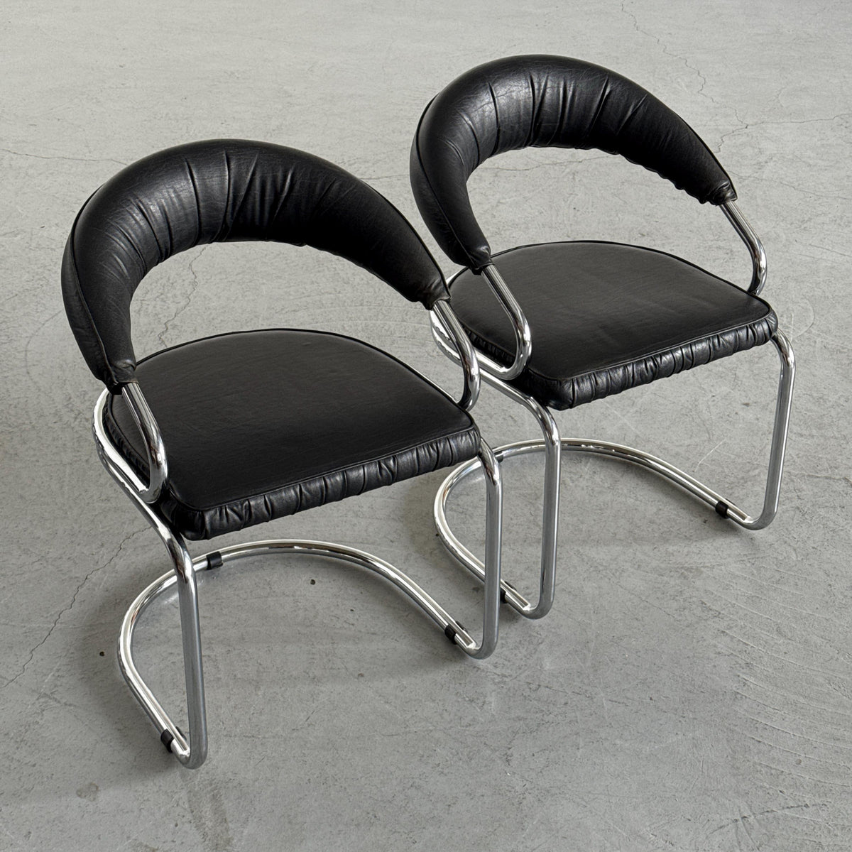 Giotto Stoppino Chrome Tubular Armchairs