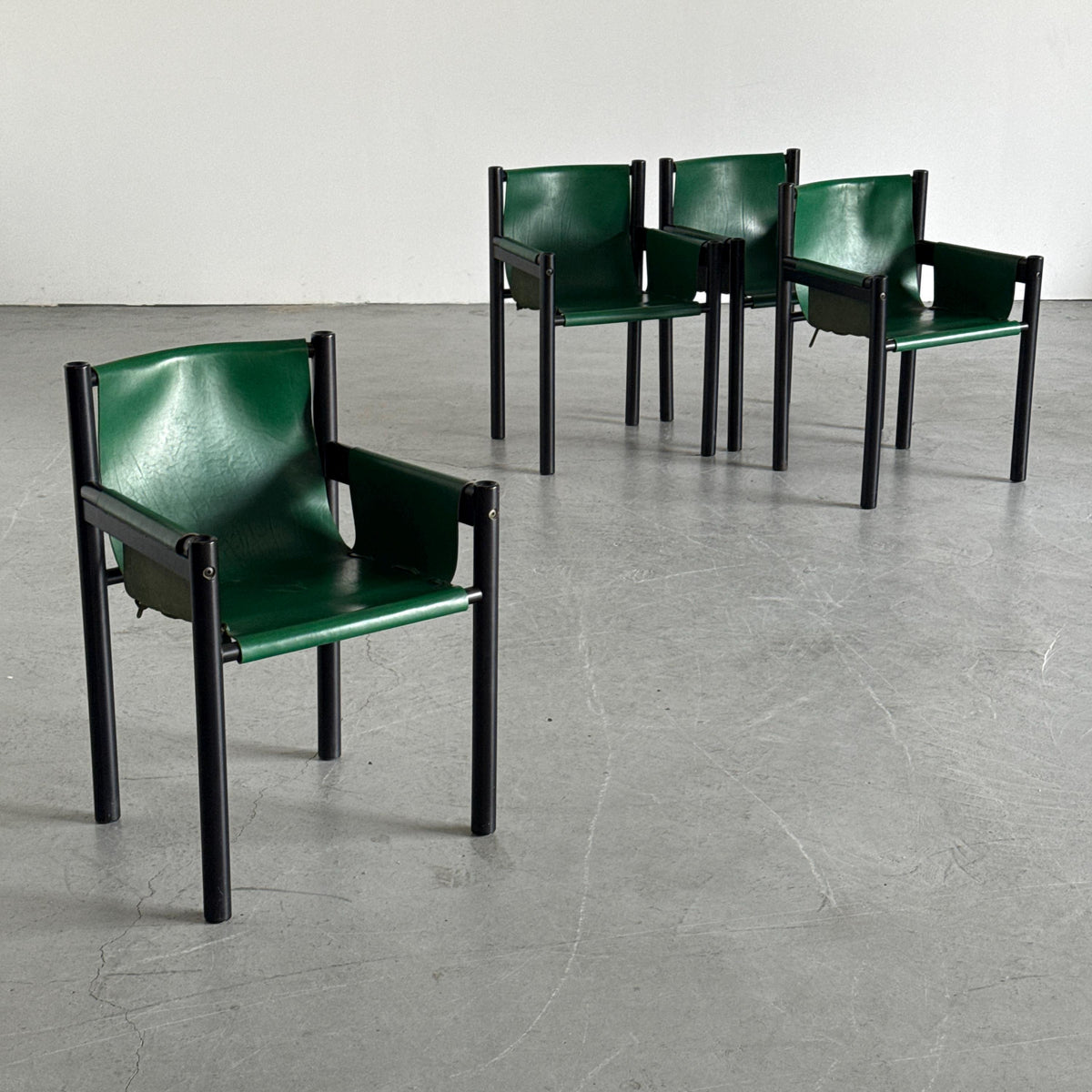 Postmodern Green Leather Armchairs by Ibisco Sedie