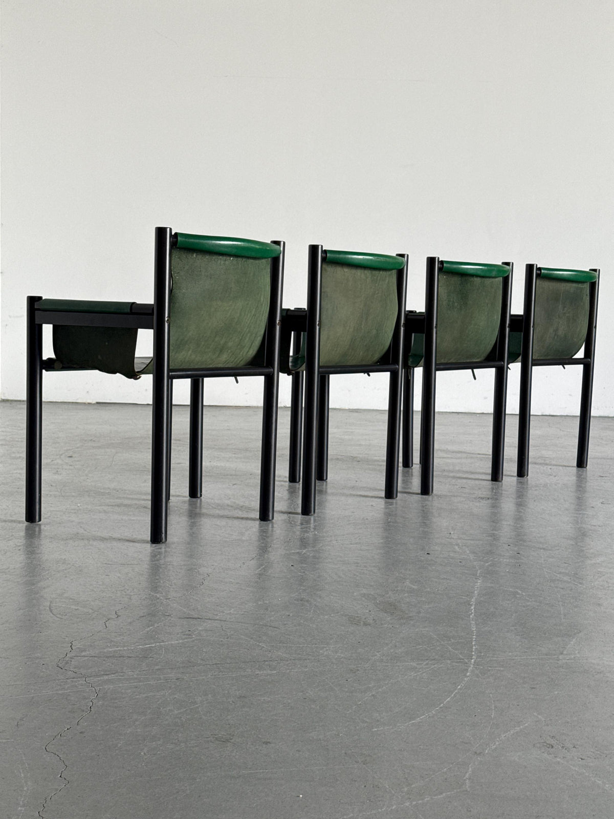 Postmodern Green Leather Armchairs by Ibisco Sedie