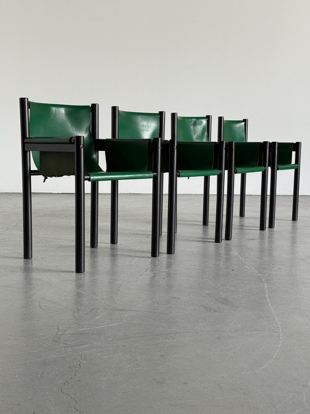 Postmodern Green Leather Armchairs by Ibisco Sedie