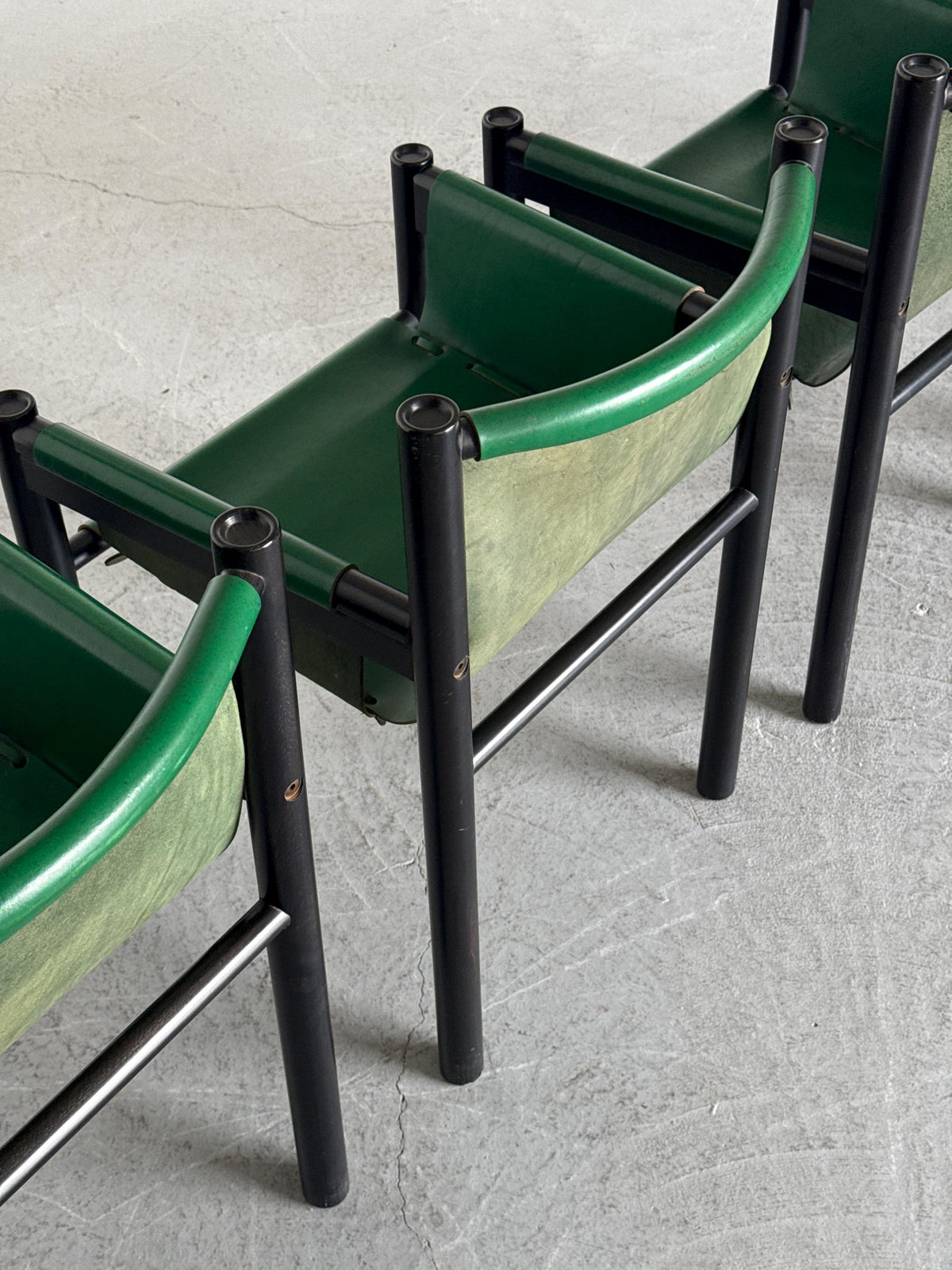Postmodern Green Leather Armchairs by Ibisco Sedie