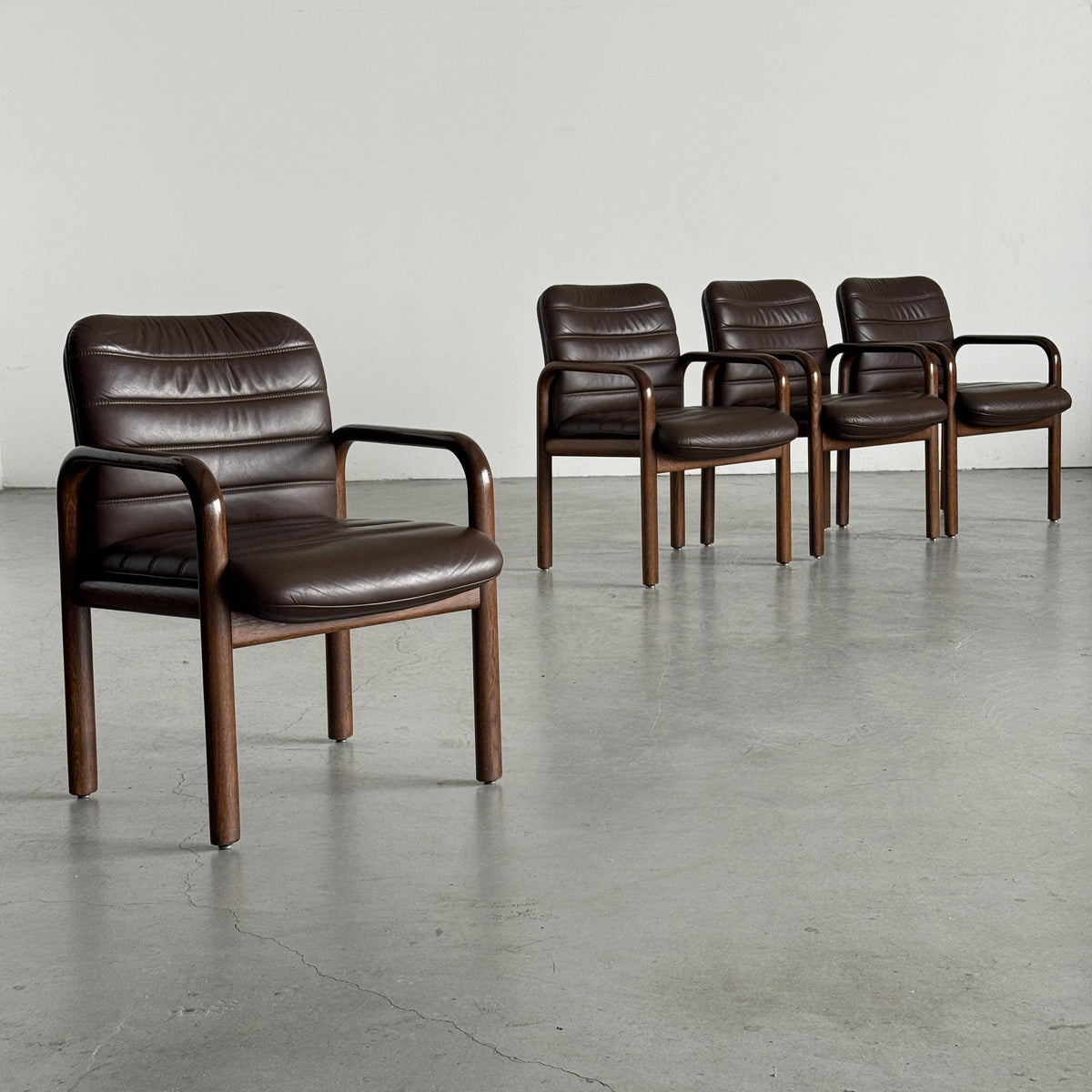 Lübke Plano Armchairs in Solid Wood and Brown Leather