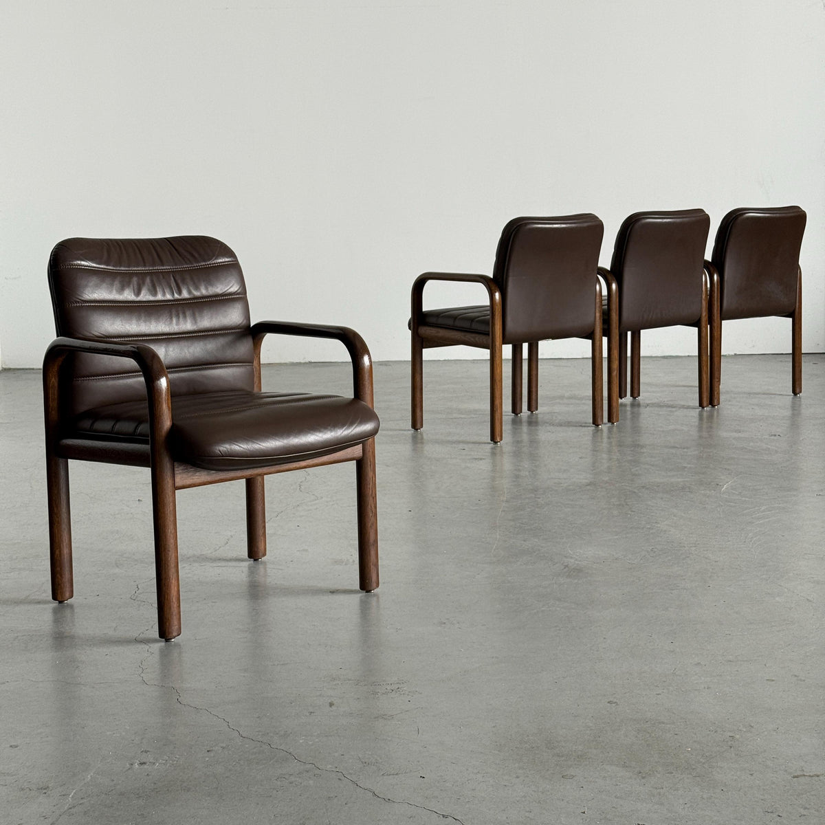 Lübke Plano Armchairs in Solid Wood and Brown Leather
