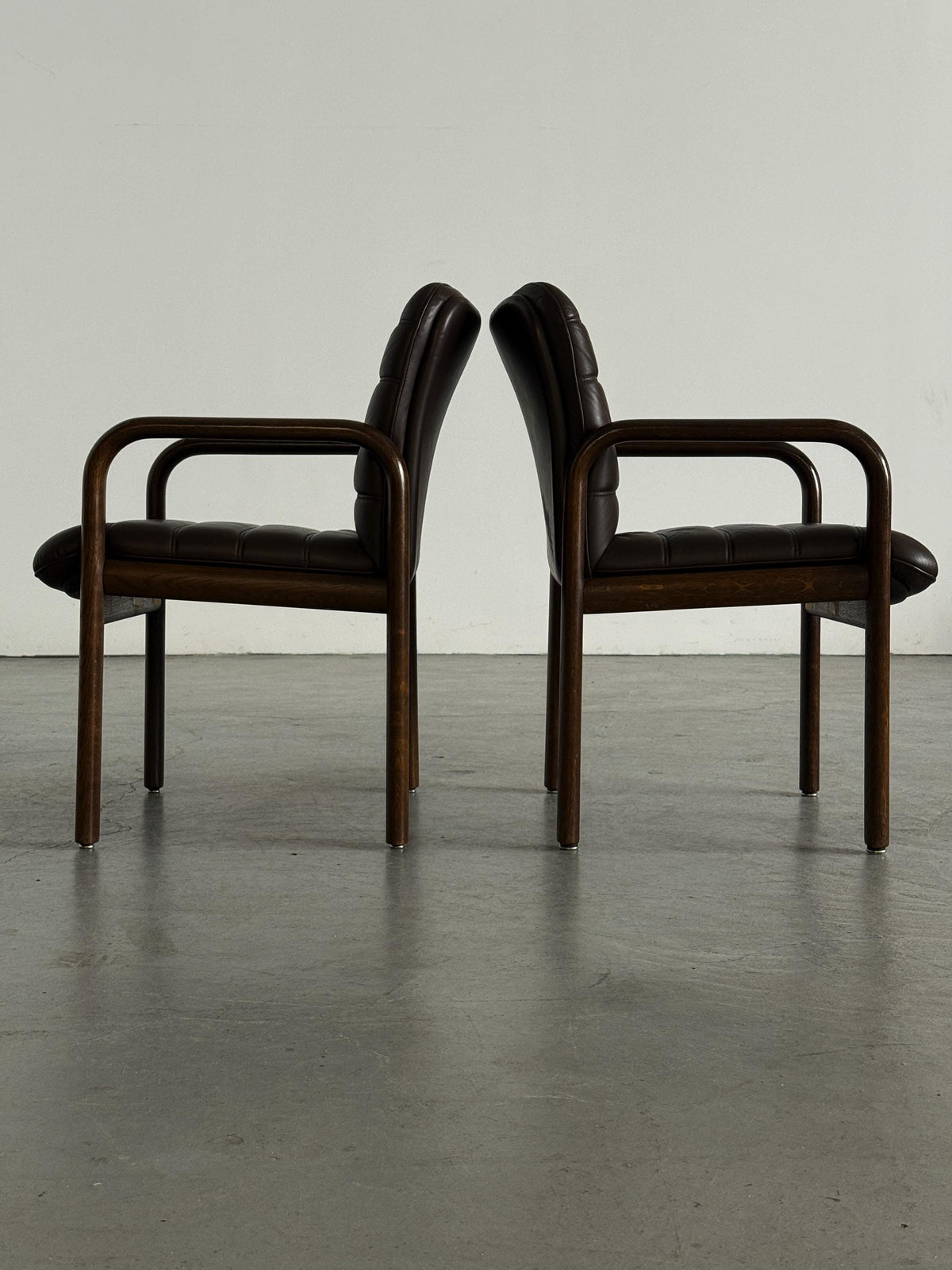 Lübke Plano Armchairs in Solid Wood and Brown Leather