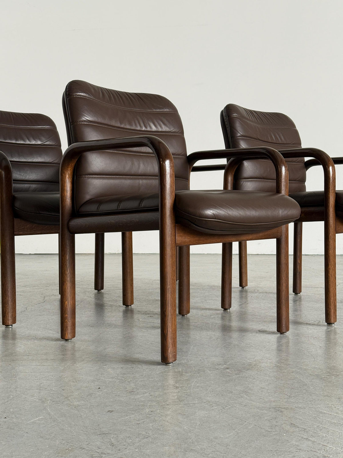 Lübke Plano Armchairs in Solid Wood and Brown Leather