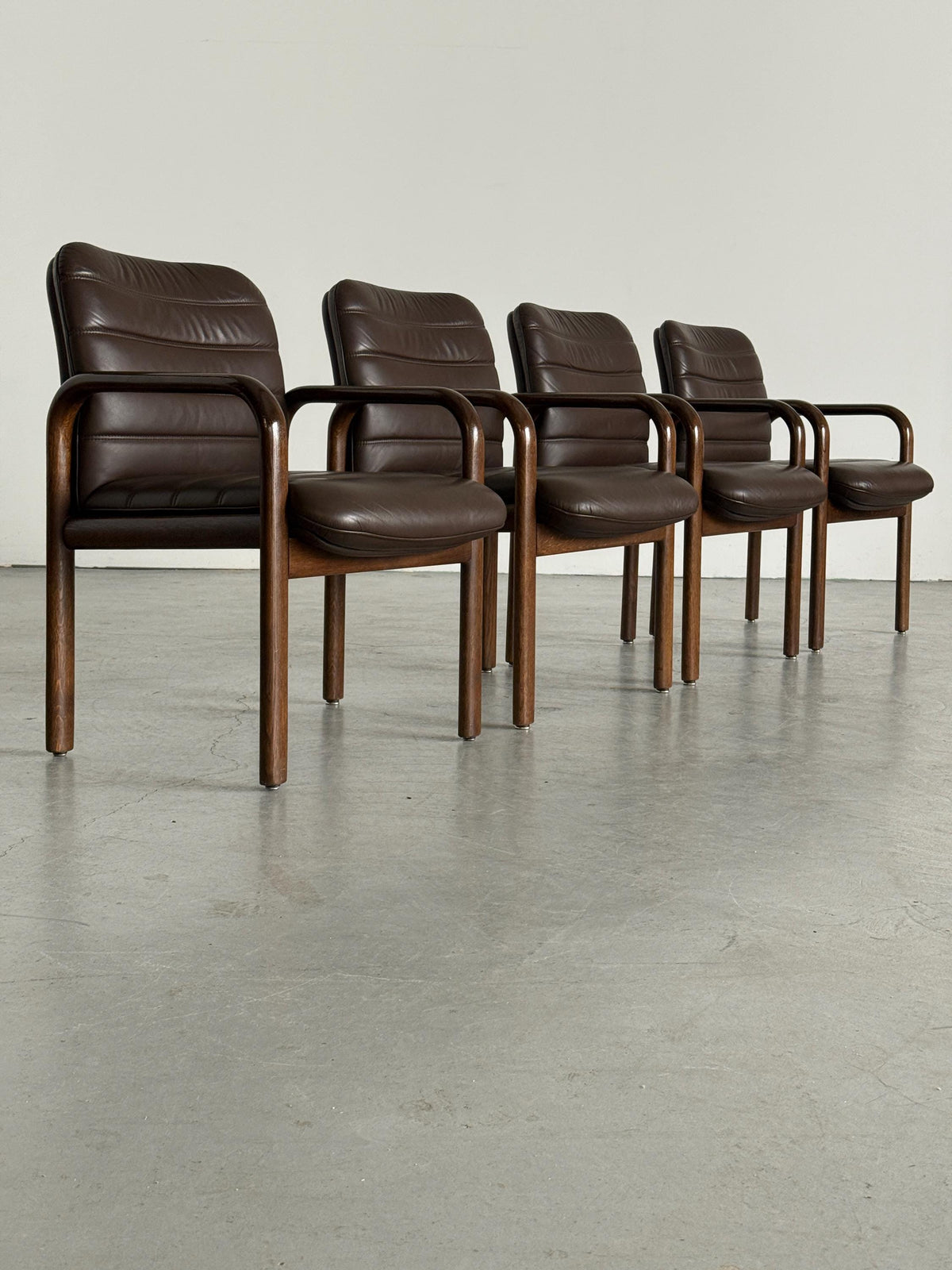 Lübke Plano Armchairs in Solid Wood and Brown Leather