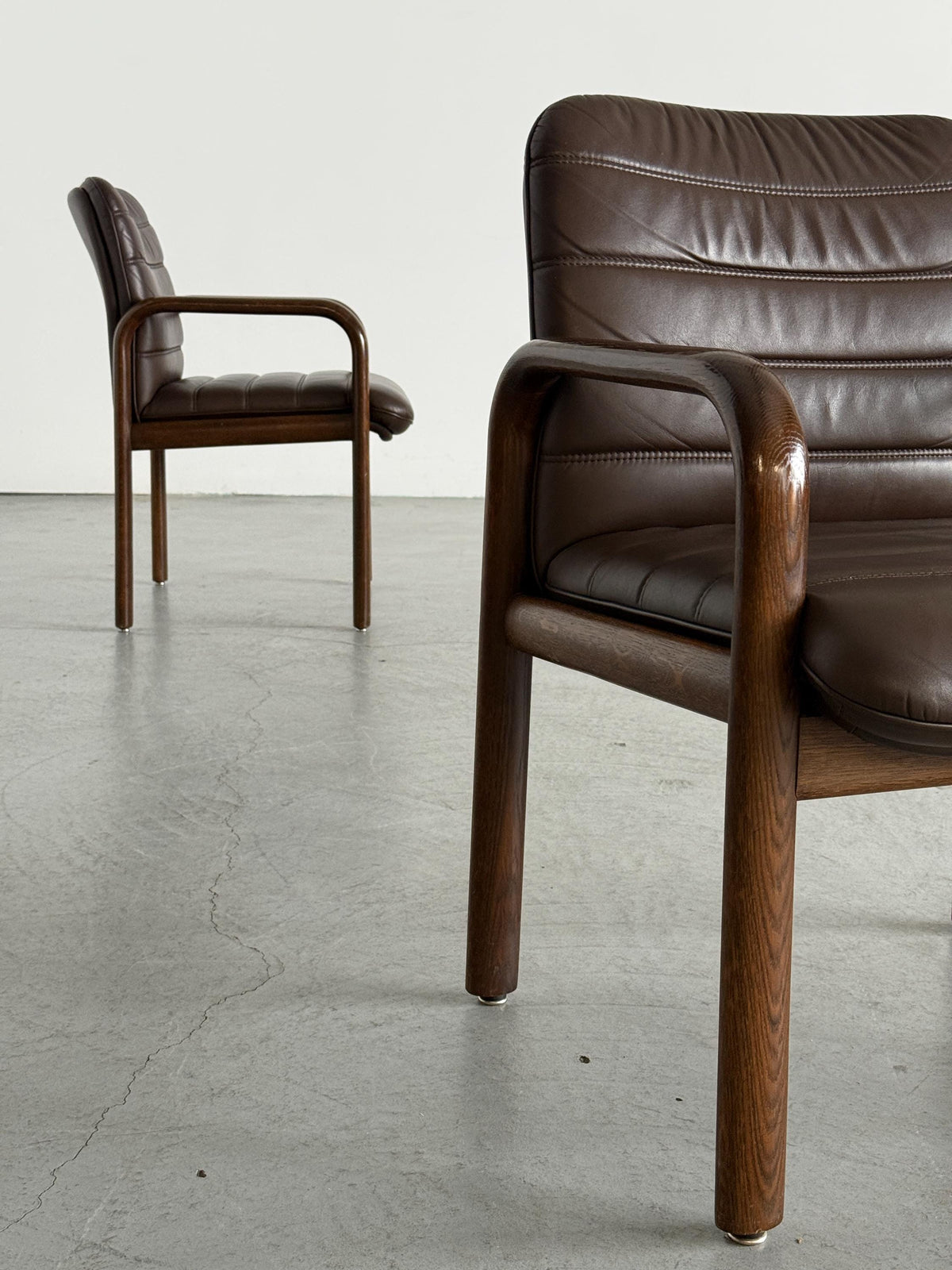 Lübke Plano Armchairs in Solid Wood and Brown Leather
