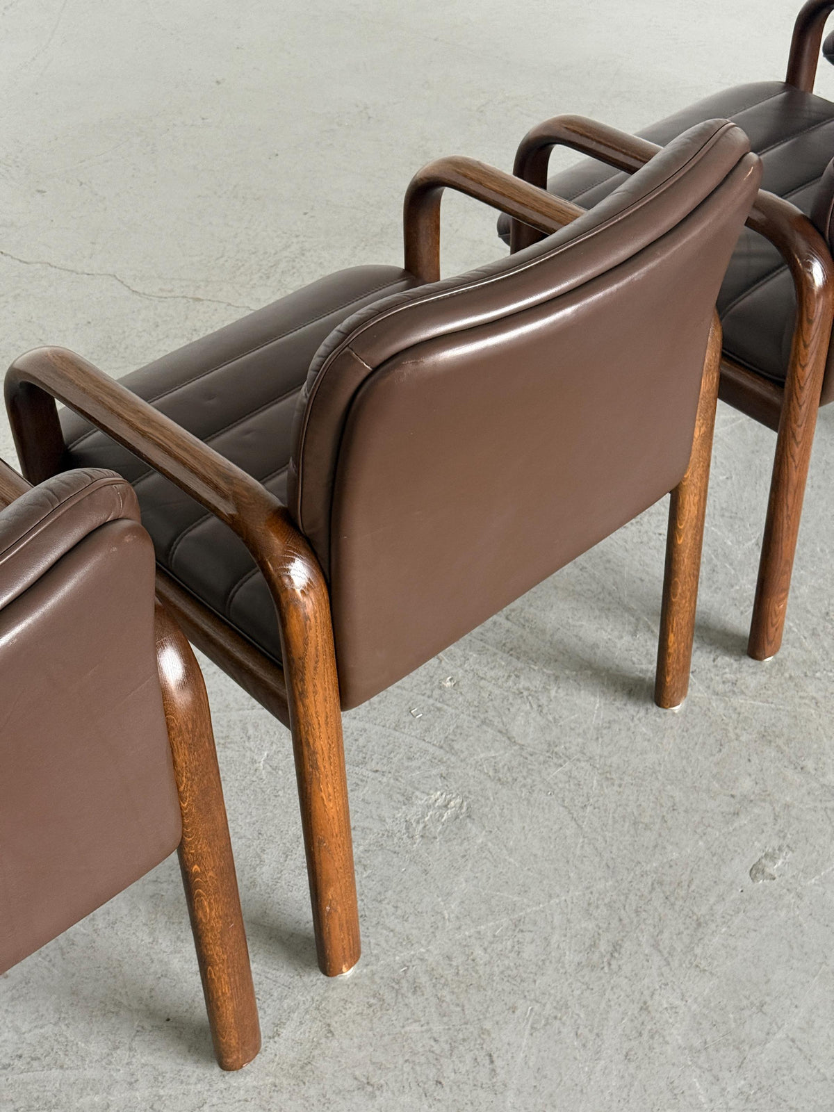 Lübke Plano Armchairs in Solid Wood and Brown Leather