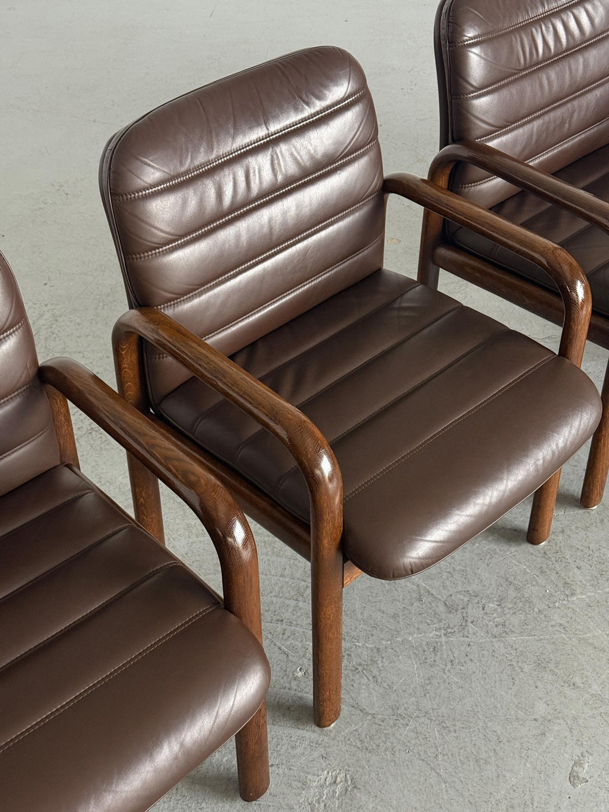 Lübke Plano Armchairs in Solid Wood and Brown Leather