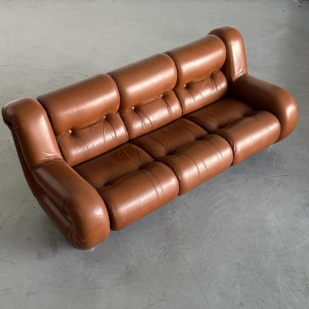 Space Age Three-Seat Sofa in Cognac Leather
