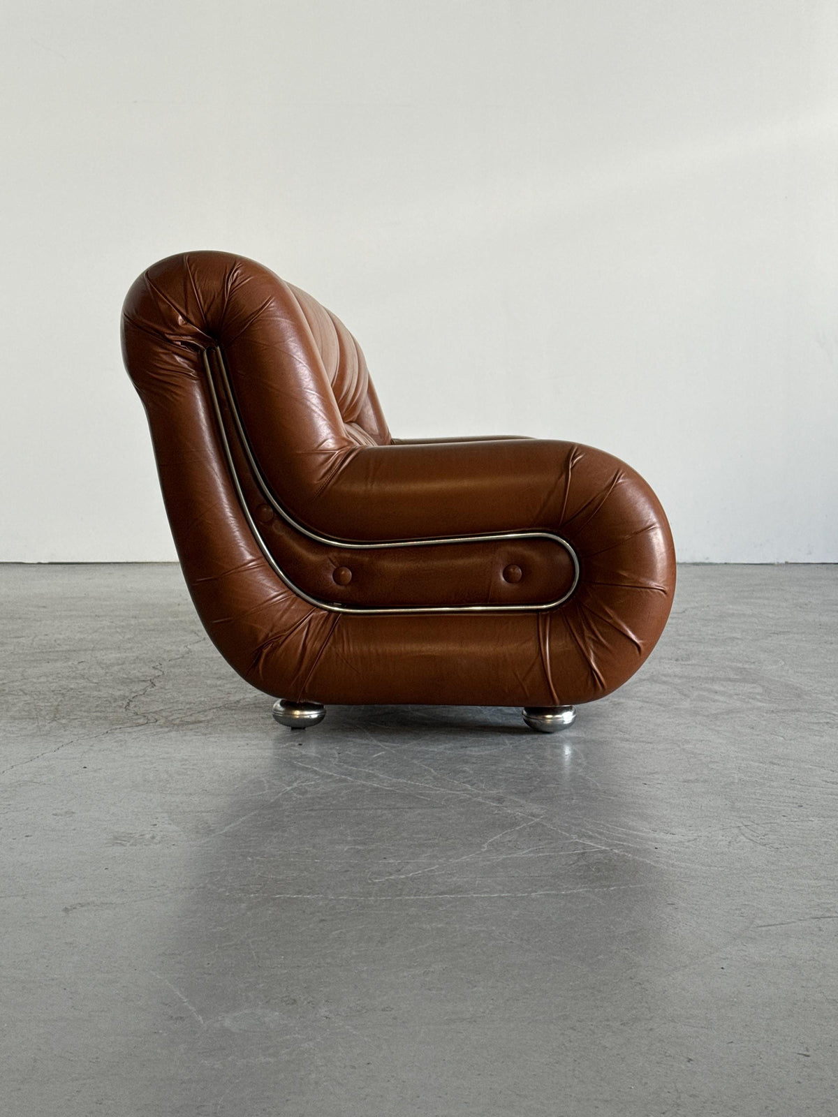 Space Age Three-Seat Sofa in Cognac Leather