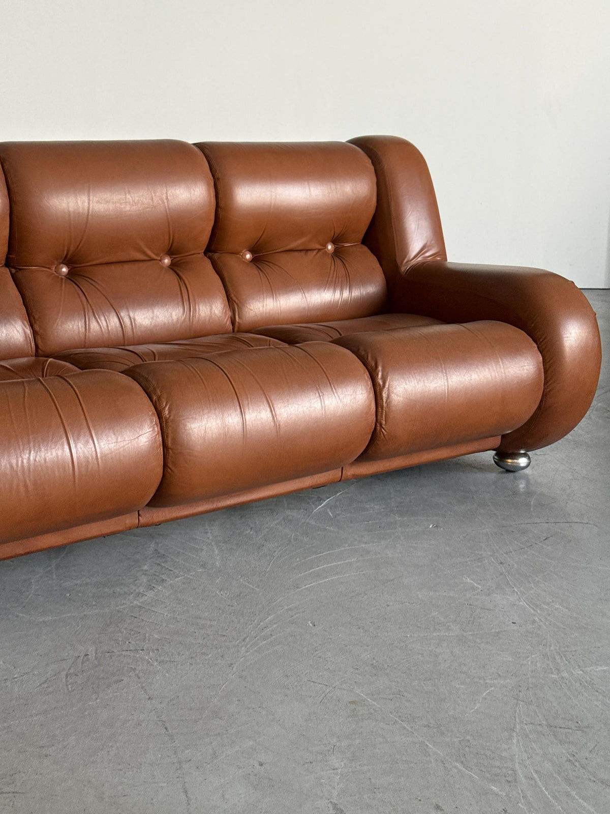 Space Age Three-Seat Sofa in Cognac Leather