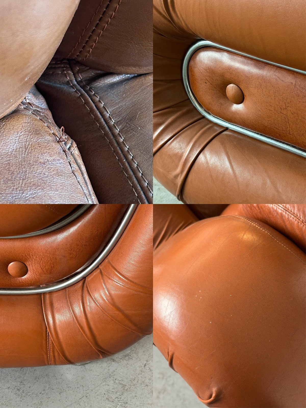 Space Age Three-Seat Sofa in Cognac Leather