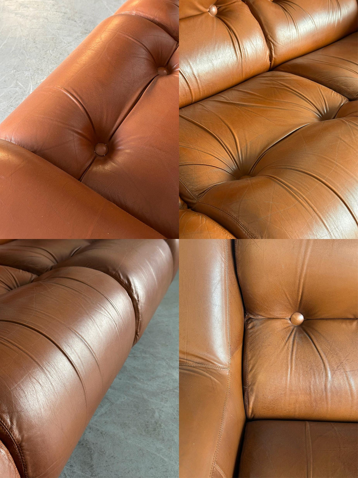 Space Age Three-Seat Sofa in Cognac Leather