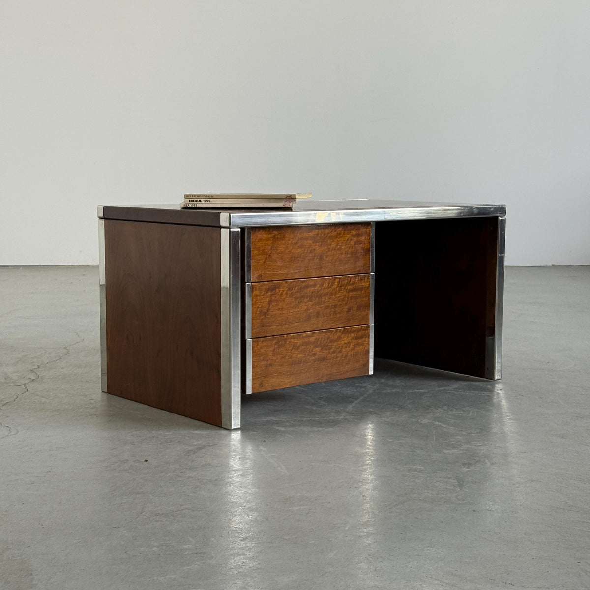 Wood and Chrome Three-Drawer Side Table