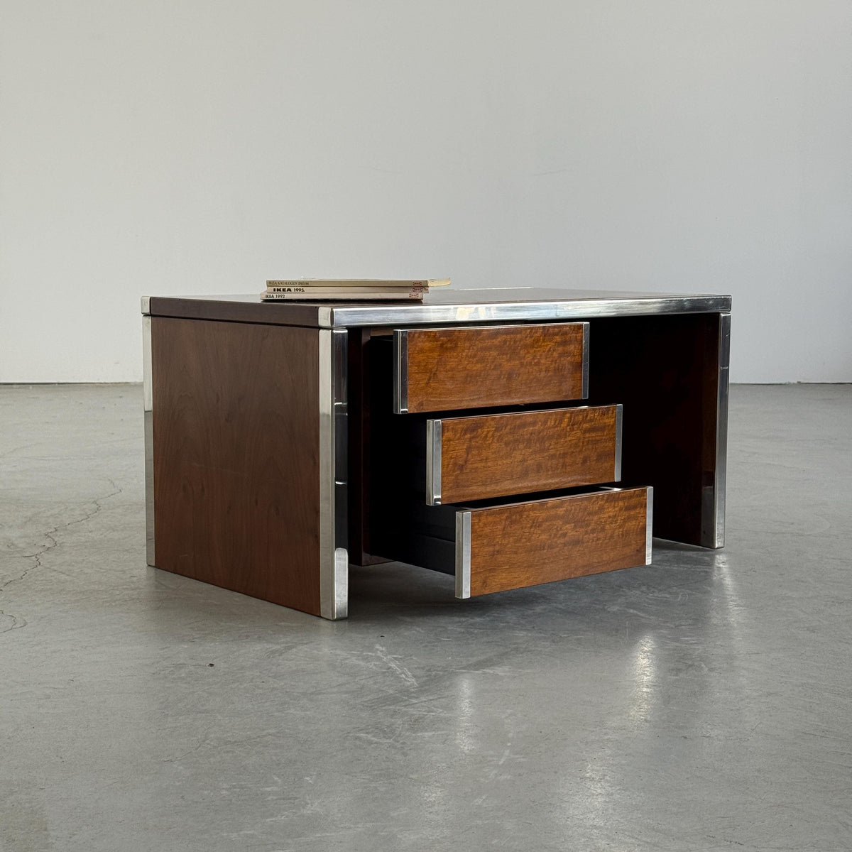 Wood and Chrome Three-Drawer Side Table
