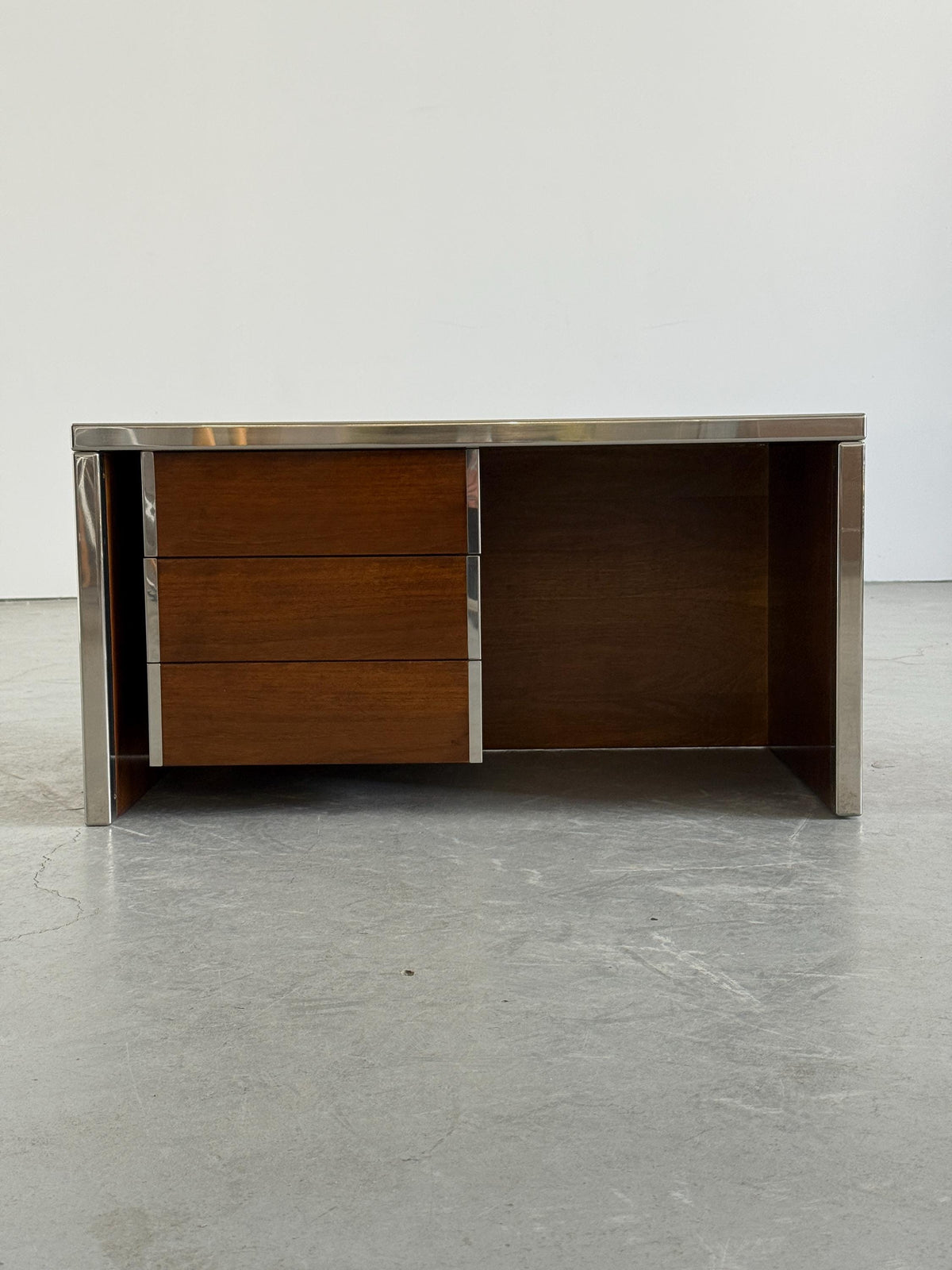 Wood and Chrome Three-Drawer Side Table