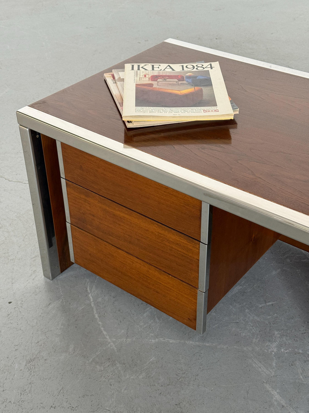 Wood and Chrome Three-Drawer Side Table