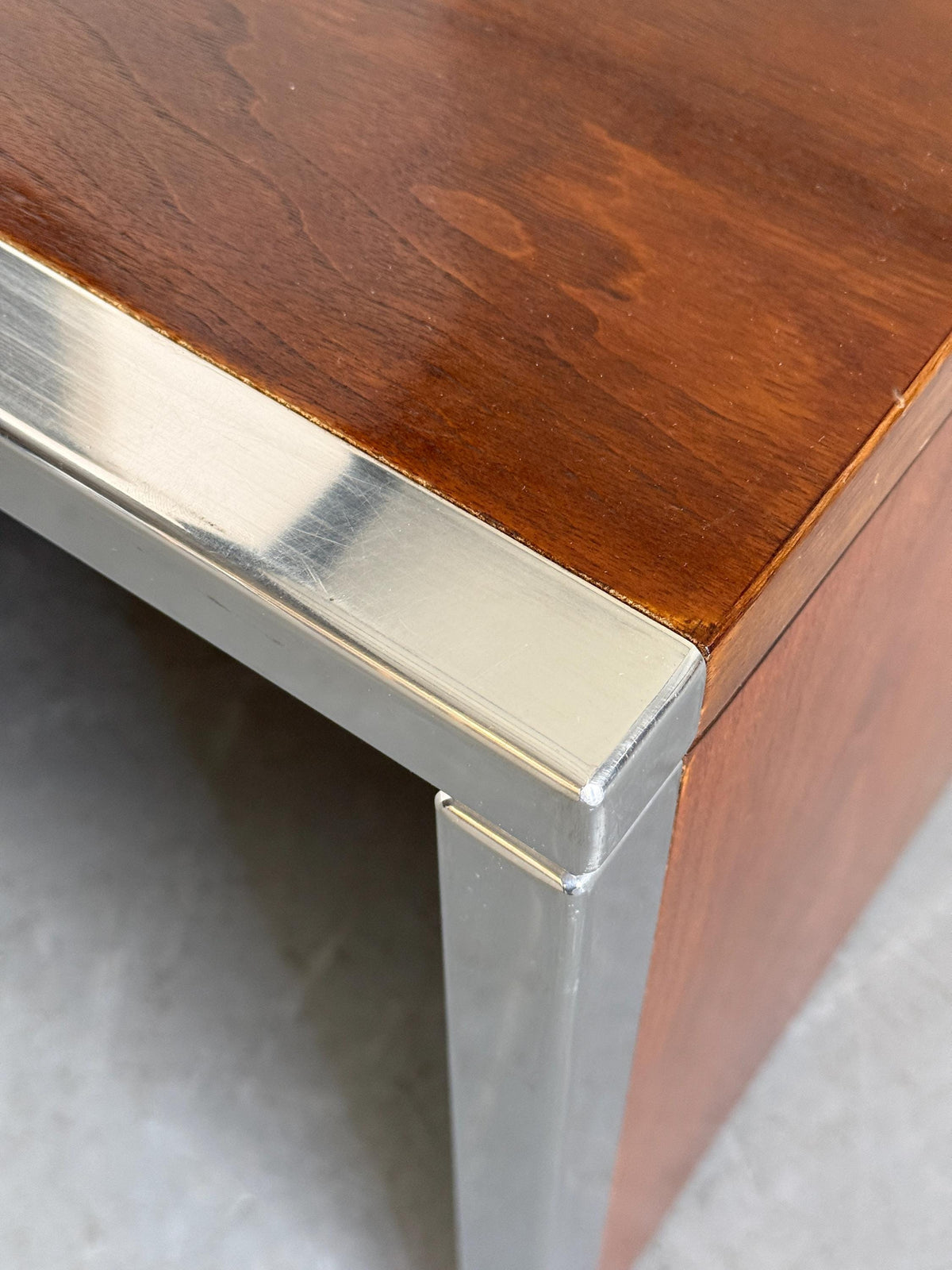 Wood and Chrome Three-Drawer Side Table