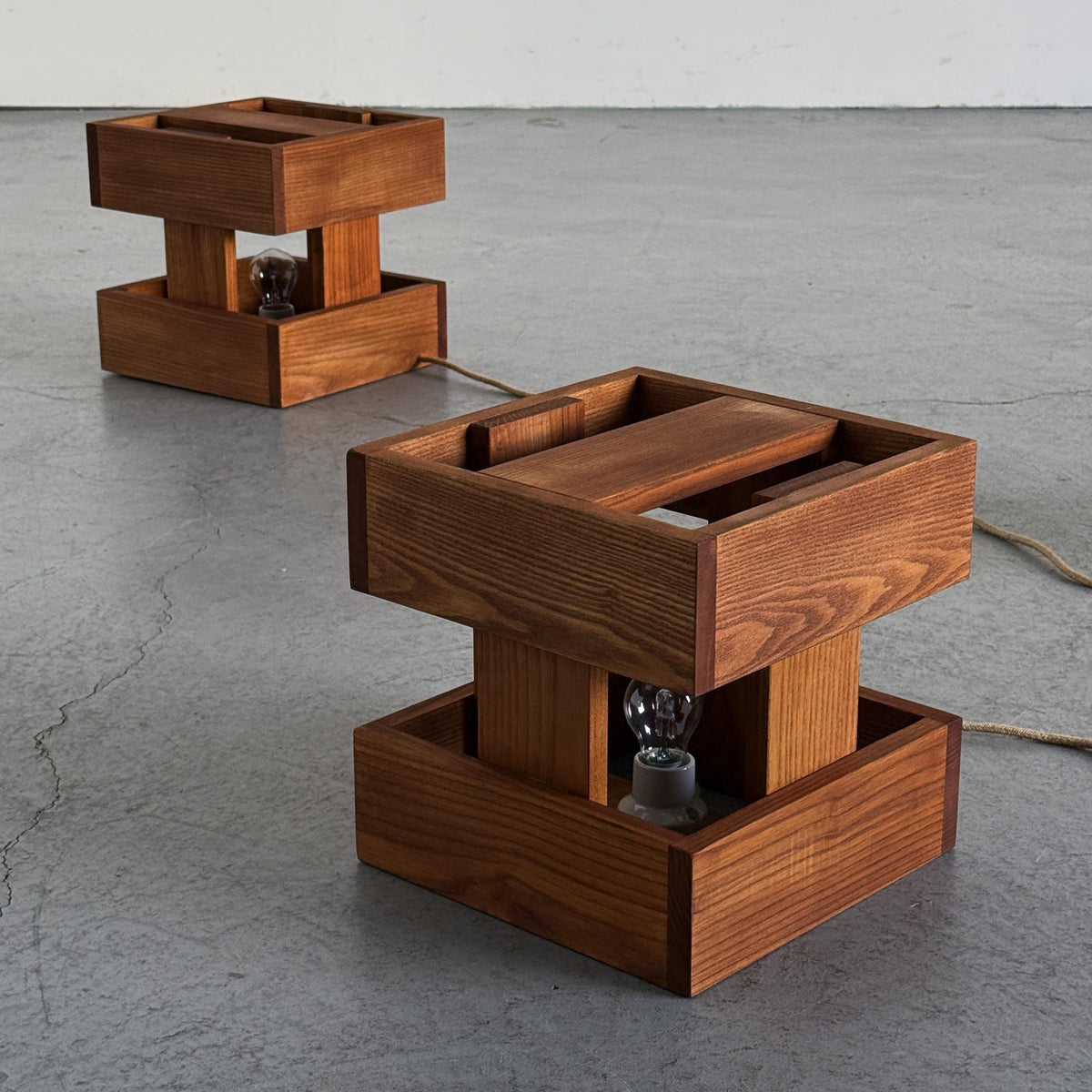 Architectural Wooden Box Table Lamps