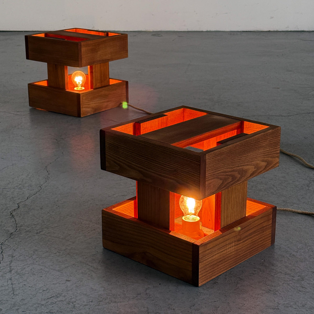 Architectural Wooden Box Table Lamps