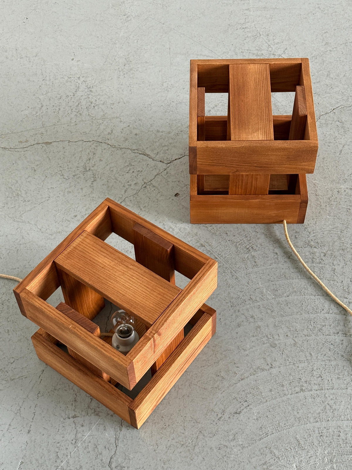 Architectural Wooden Box Table Lamps