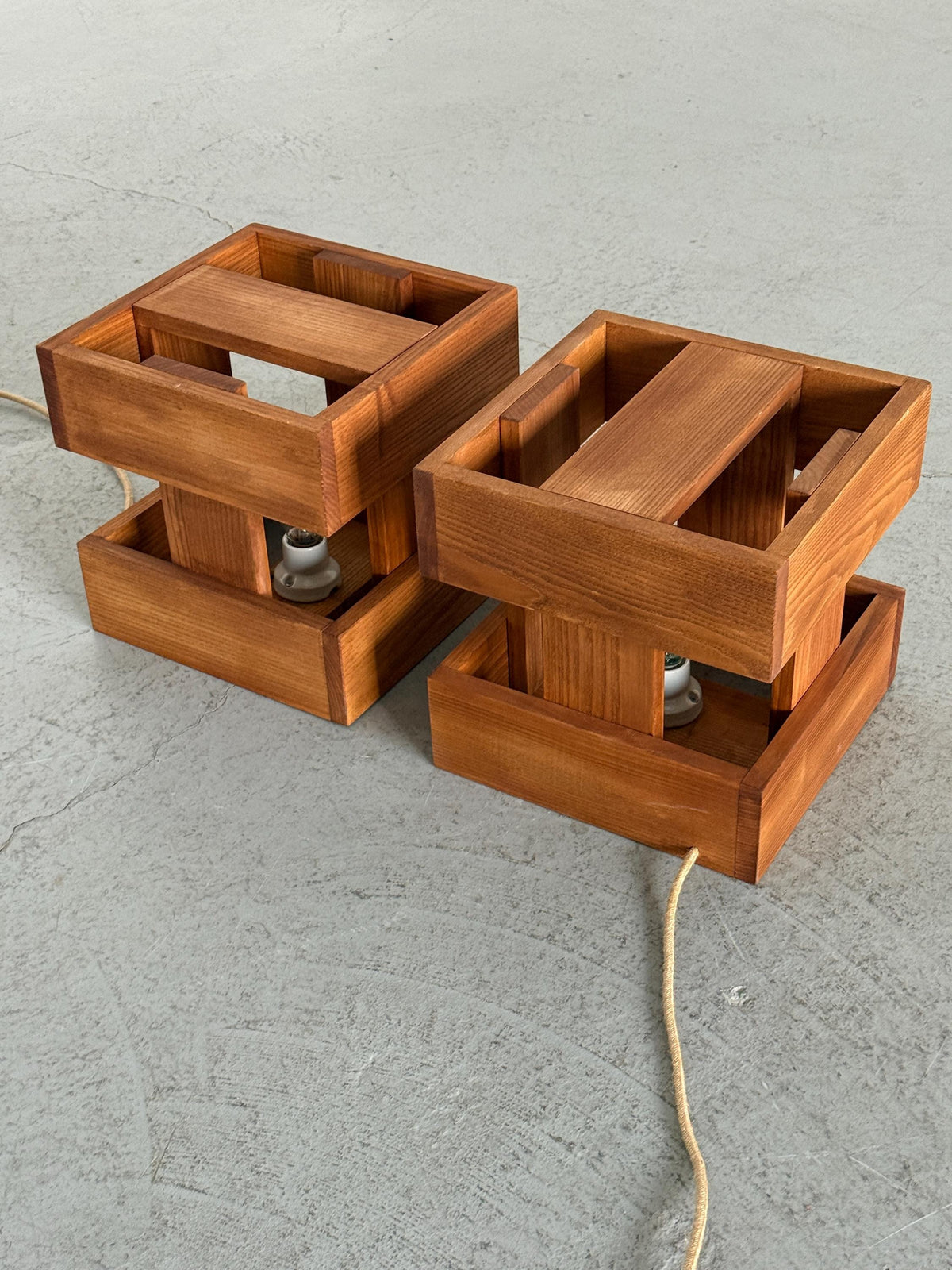 Architectural Wooden Box Table Lamps