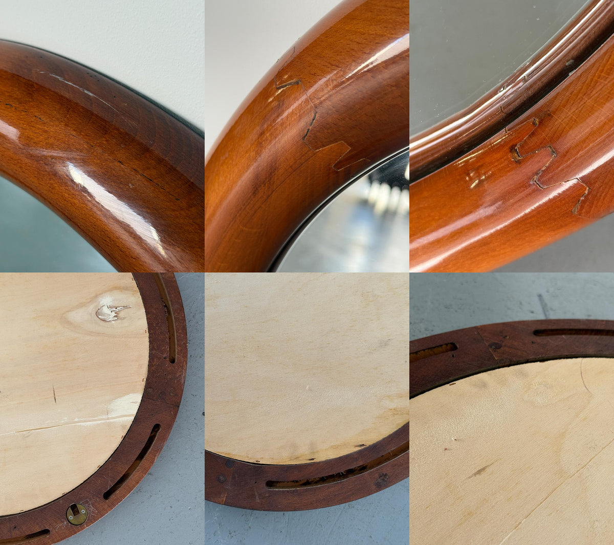 Round Mirror with Thick Frame in Amber Wood