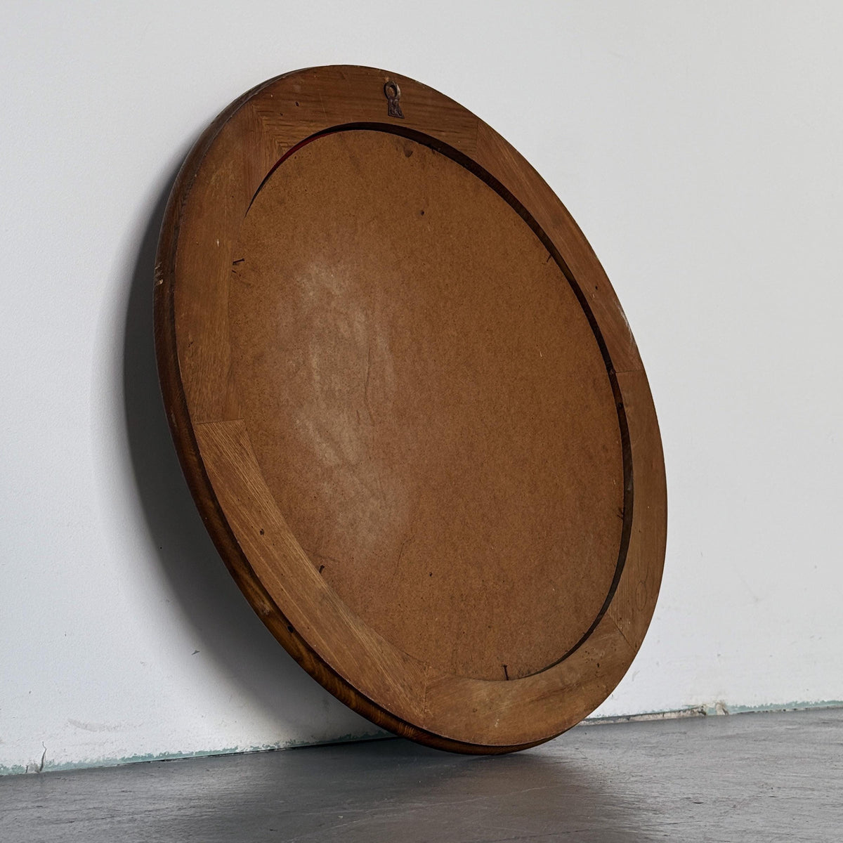Round Mirror with Thick Frame in Honey Wood