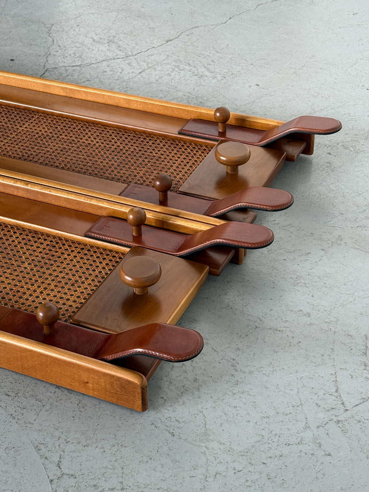 La Moderna Wall-Mounted Coat Rack in Cane and Leather