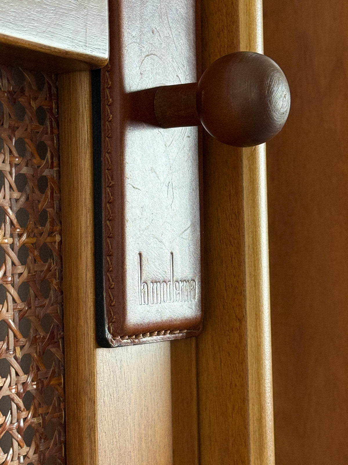 La Moderna Wall-Mounted Coat Rack in Cane and Leather