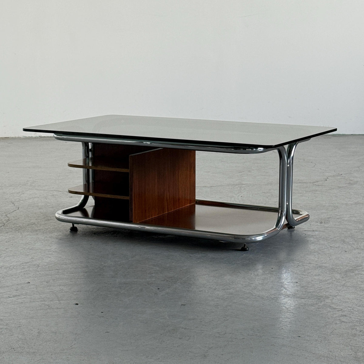Chrome, Smoked Glass & Wood Coffee Table