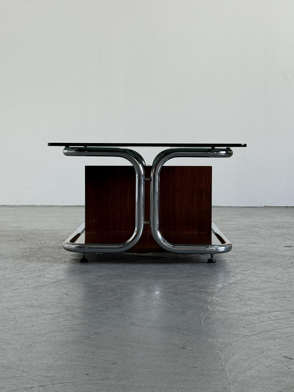 Chrome, Smoked Glass & Wood Coffee Table