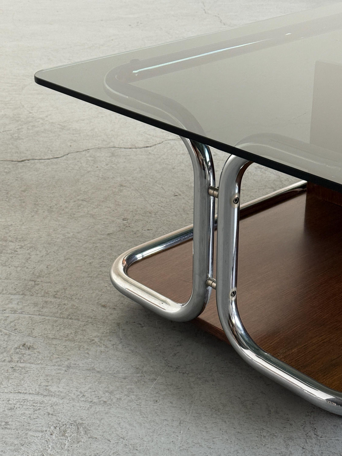 Chrome, Smoked Glass & Wood Coffee Table